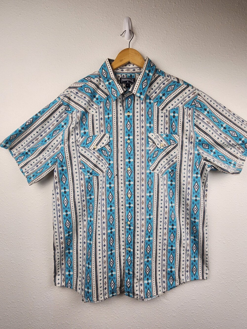 Panhandle XL Western Aztec Stripe Shirt Cowboy Rodeo Short Sleeve Cotton Pearl
